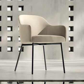 Zenith Italian Beige Velvet and Black Fabric Dining Armchair