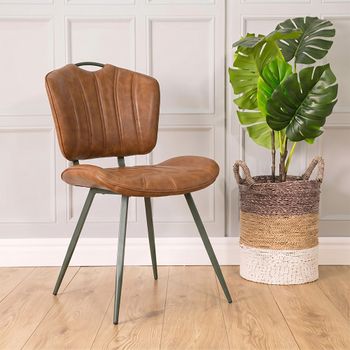 2 x Gustavia Dining Chairs Tan Vintage Leather
