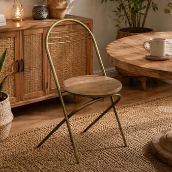 2 x Gold Metal and Wood Dining Chair