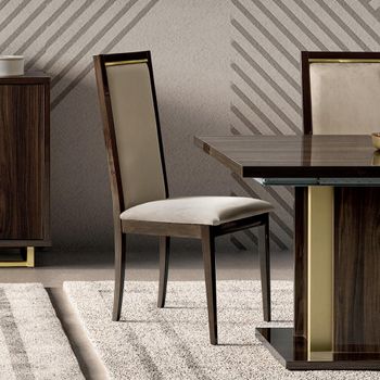 Volare Italian Beige and Walnut Fabric Liscia High Back Dining Chair