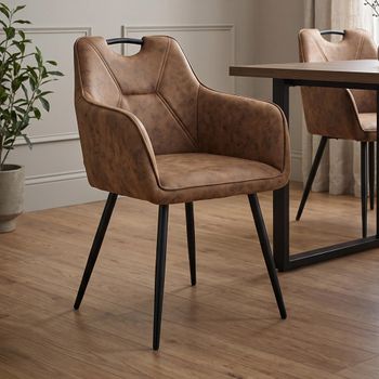 2 x Milan Brown and Black Fabric Dining Armchair