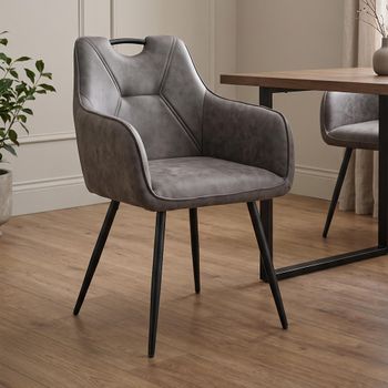 2 x Milan Grey and Black Fabric Dining Armchair