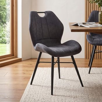 2 x Roma Grey and Black Fabric Curved Back Dining Chair