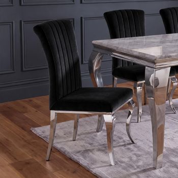 Louis Black Velvet Fabric Dining Chair with Chrome Legs