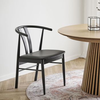 2 x Artenara Black Faux Leather and Wood Curved Back Dining Chair