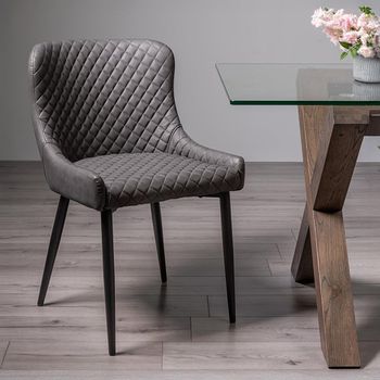 2 x Cezanne Dark Grey Faux Leather Dining Chairs with Black Legs