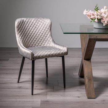 2 x Cezanne Grey Velvet Dining Chairs with Black Legs
