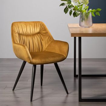 2 x Dali Mustard Velvet Dining Chairs with Black Legs