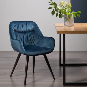 2 x Dali Dining Chairs Petrol Blue Velvet Black Legs