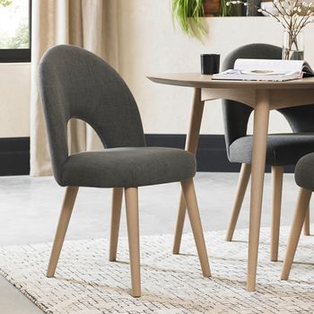 2 x Dansk Scandi Oak Dining Chairs Upholstered Cold Steel Fabric