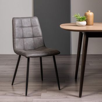 2 x Mondrian Dark Grey Faux Leather Dining Chairs with Black Legs