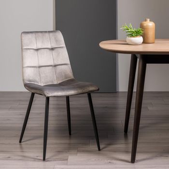 2 x Mondrian Grey Velvet Dining Chairs with Black Legs