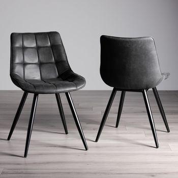 2 x Seurat Dining Chairs Dark Grey Faux Suede Black Legs
