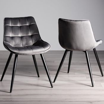 2 x Seurat Grey Velvet Dining Chairs with Black Legs