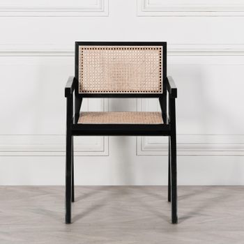 2 x Black and Rattan Dining Armchair