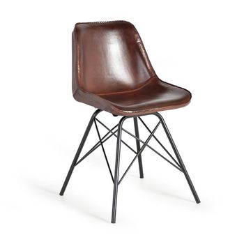 2 x Citrus Brown Leather Industrial Style Dining Chair