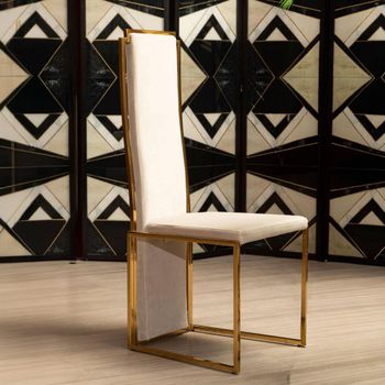 2 x Deana White Fabric with Gold Metal High Back Dining Chair