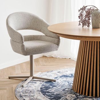 2 x Dover Swivel Dining Beige Fabric and Metal Curved Back Armchair