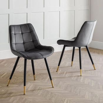 2 x Hadid Grey Velvet Fabric Dining Chair