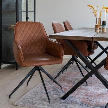 2 x Harbo Brown Faux Leather Swivel Dining Chair
