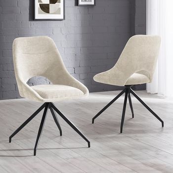 2 x Jonah Swivel Cream Fabric Dining Chair