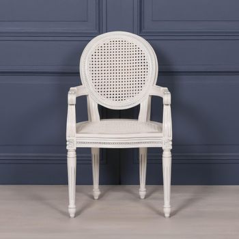 2 x Lomira Mahogany Wood and Rattan Oval Back Dining Off White Armchair