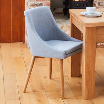 2 x Mobel Oak Dining Chairs Grey Fabric Upholstered