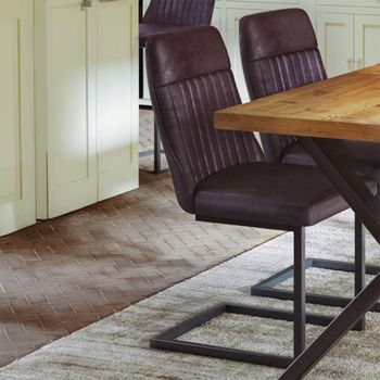 2 x Vintage Dining Chairs Brown Faux Leather Cantilever Base