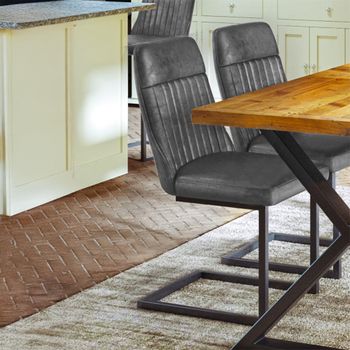 2 x Vintage Dining Chairs Grey Faux Leather Cantilever Base