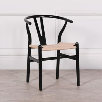 2 x Wishbone Black Painted Wooden Curved Back Dining Chair