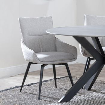 Clearance - Ace Beige Fabric Dining Swivel Chair with Black Legs