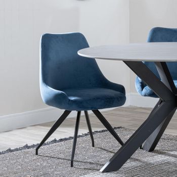 Clearance - Arctic Blue Velvet Fabric Dining Swivel Chair with Black Legs