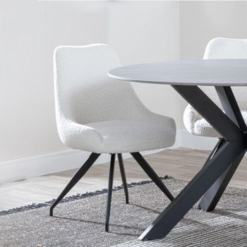 Clearance - Arctic Cream Boucle Fabric Dining Swivel Chair with Black Legs