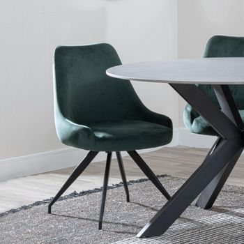 Clearance - Arctic Green Velvet Fabric Dining Swivel Chair with Black Legs