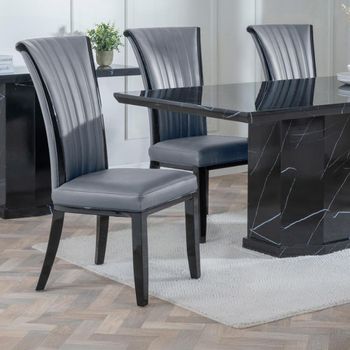 Cadiz Grey Leather High Back Large Dining Chair with Black Legs