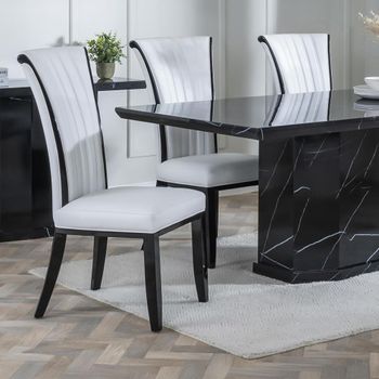 Cadiz White Leather High Back Large Dining Chair with Black Legs