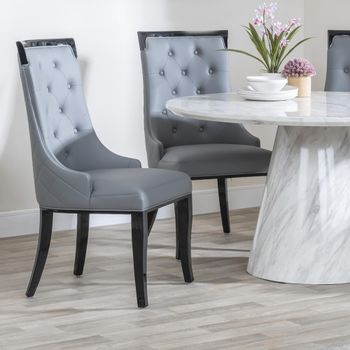 Carmela Grey Leather High Back Large Dining Chair with Black Legs