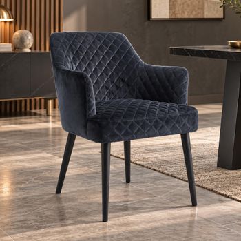 Clearance - 2 x Kirk Black Velvet Fabric Dining Chairs