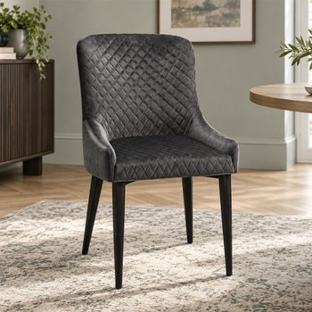 Clearance - 2 x Luxe Grey Fabric Dining Chairs - A344