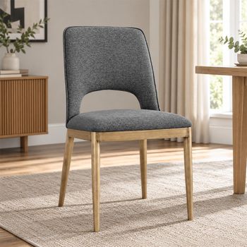 Clearance - 2 x Morgan Brass and Grey Linen Fabric Dining Chairs - FSS13419
