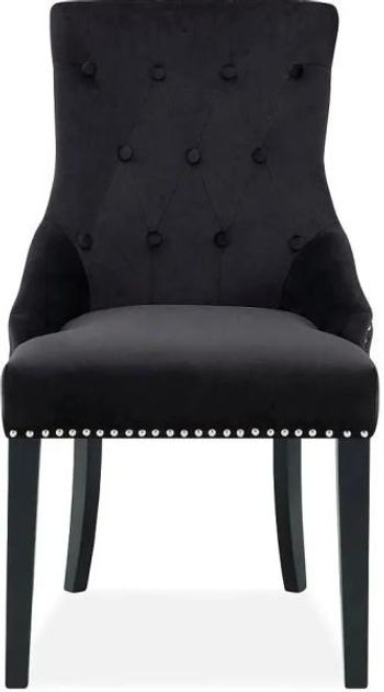 Clearance - 2 x Lion Knockerback Black Velvet Fabric Dining Chairs - FS270