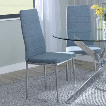 Clearance - 4 x Lido Blue Fabric Dining Chair with Chrome Legs