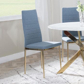 Clearance - 4 x Lido Blue Fabric Dining Chair with Gold Legs