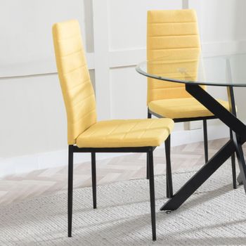 Clearance - 4 x Lido Yellow Fabric Dining Chair with Black Legs
