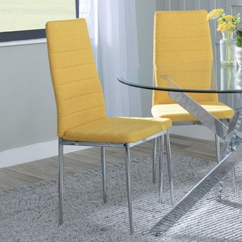 Clearance - 4 x Lido Yellow Fabric Dining Chair with Chrome Legs