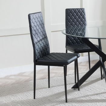 Clearance - 4 x Metro Black Leather Dining Chair with Black Metal Legs