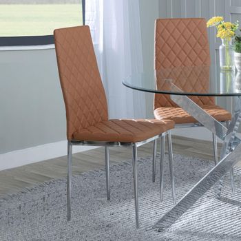 Clearance - 4 x Metro Dining Chair Burnt Orange Leather Chrome Metal Legs