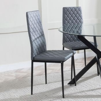 Clearance - 4 x Metro Grey Leather Dining Chair with Black Metal Legs
