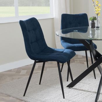 Corona Blue Fabric Dining Chair with Black Metal Legs