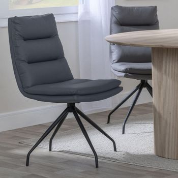 Diego Grey Leather Swivel Dining Chair with Black Legs